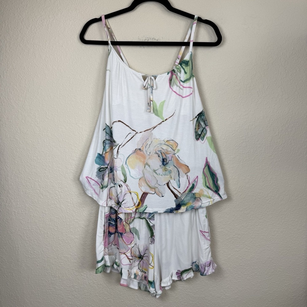 Soma Cool Nights Pajamas Sz S Floral Feminine 2 Piece Tank Cami & Shorts Pockets
